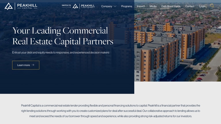 web design for commercial real estate lender company Peakhill Capital