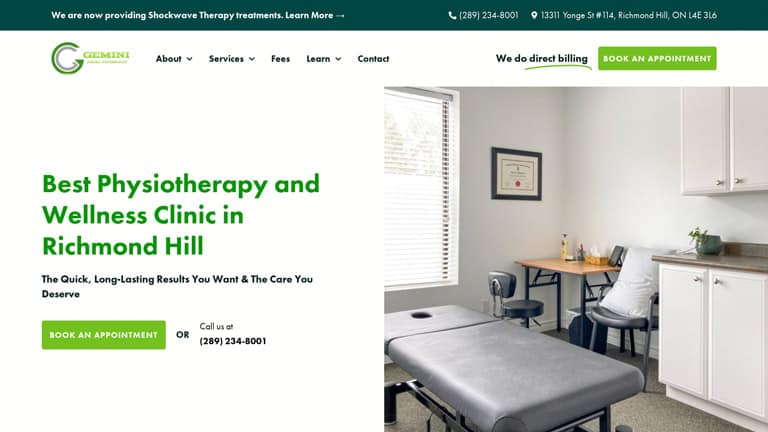 Gemini Health Group - web design for physiotherapy clinic
